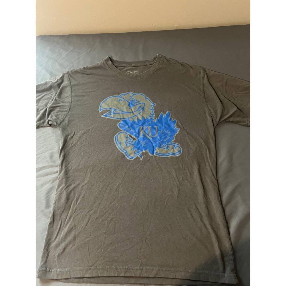 Old Varsity Brand Kansas Jayhawks KU T-Shirt Mens Large Gray Blue Mascot Graphic